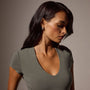 Double Front Short Sleeve Deep V Tee in Palm | James Perse Los Angeles
