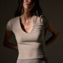 Stretch Lotus Deep V Short Sleeve Tee  in Tan | James Perse Los Angeles