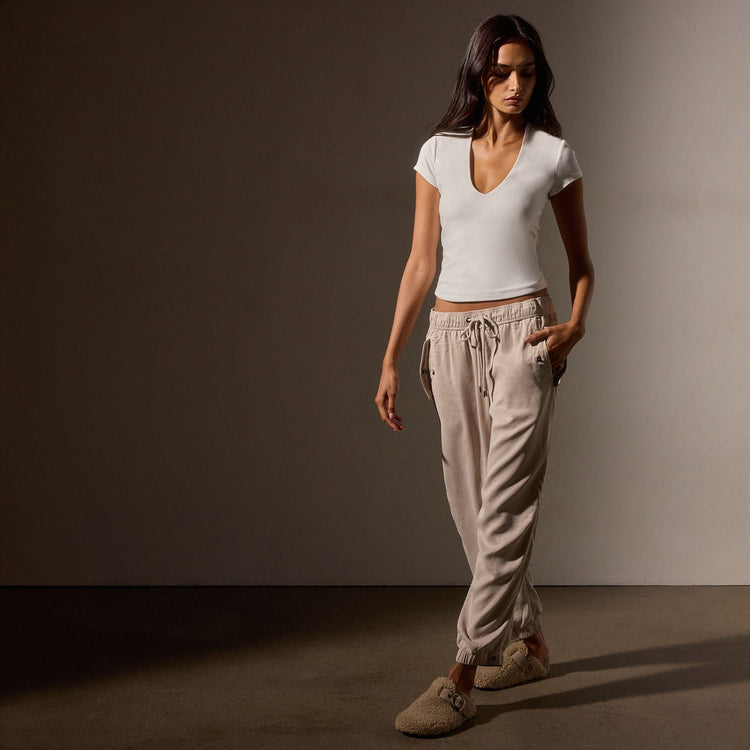 Stretch Lotus Deep V Short Sleeve Tee in White | James Perse Los Angeles