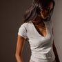 Stretch Lotus Deep V Short Sleeve Tee in White | James Perse Los Angeles