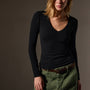 Stretch Lotus Deep V Tee  in Black | James Perse Los Angeles