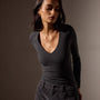 Stretch Lotus Deep V Tee in Carbon | James Perse Los Angeles