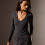 Stretch Lotus Deep V Tee in Carbon | James Perse Los Angeles