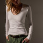 Stretch Lotus Deep V Tee  in White | James Perse Los Angeles