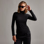 Stretch Rib Funnel Neck Long Sleeve Top in Black | James Perse Los Angeles