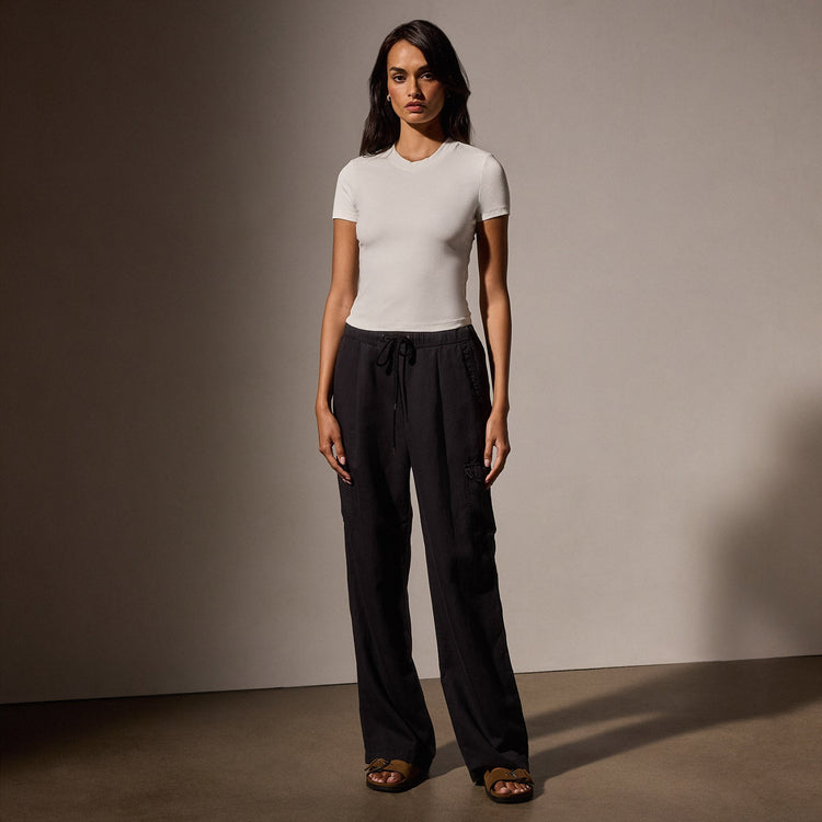 Lotus Sretch Rib Short Sleeve Sport Tee in White | James Perse Los Angeles