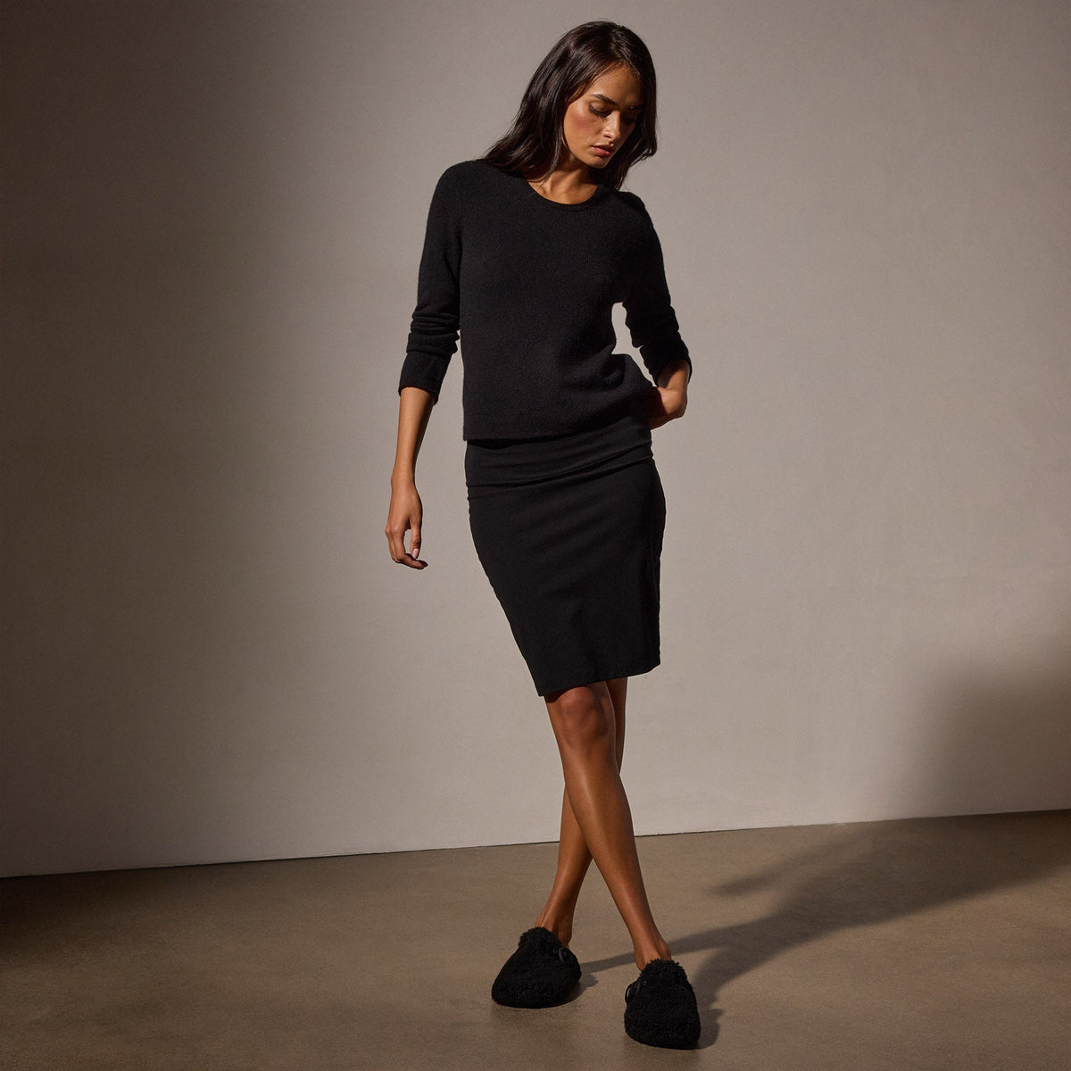 Lotus Stretch Rib Pencil Skirt in Black | James Perse Los Angeles