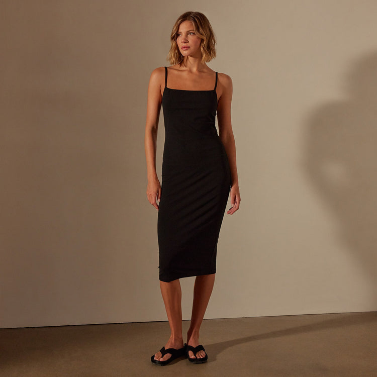 Lotus Rib Cami Dress in Black | James Perse Los Angeles