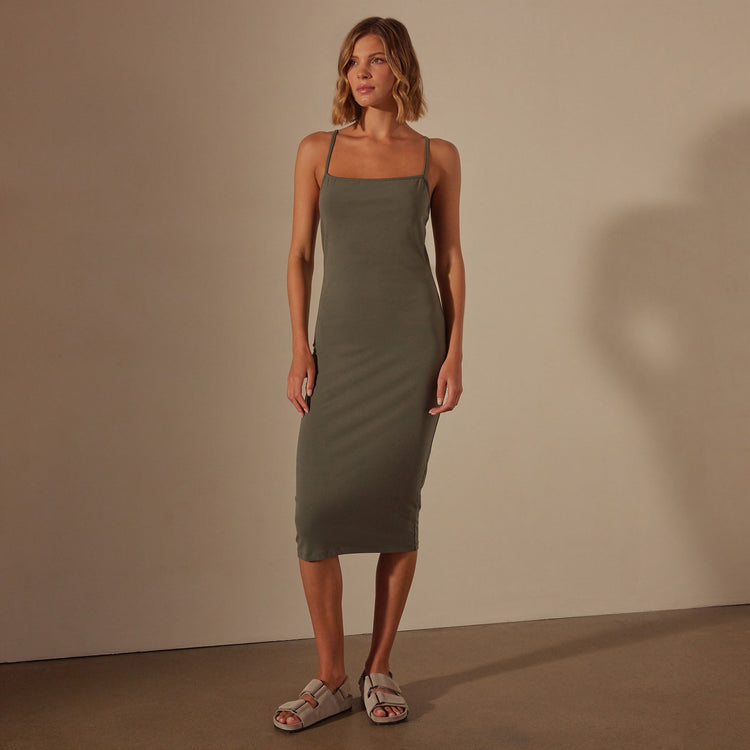 Lotus Rib Cami Dress in Palm | James Perse Los Angeles