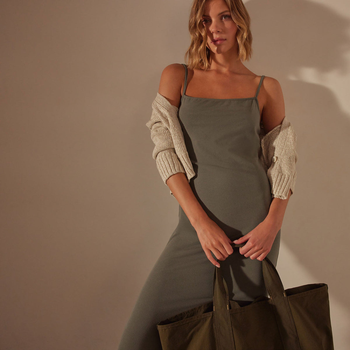 Lotus Rib Cami Dress in Palm | James Perse Los Angeles