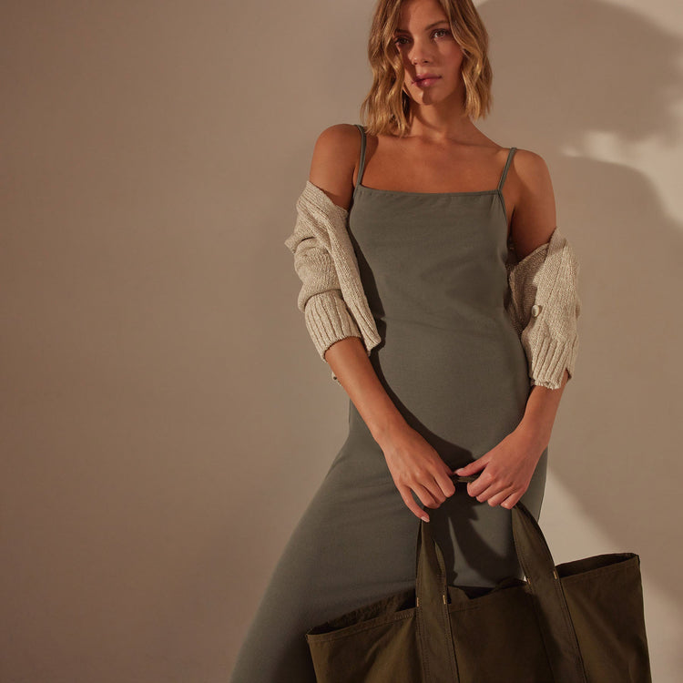 Lotus Rib Cami Dress in Palm | James Perse Los Angeles