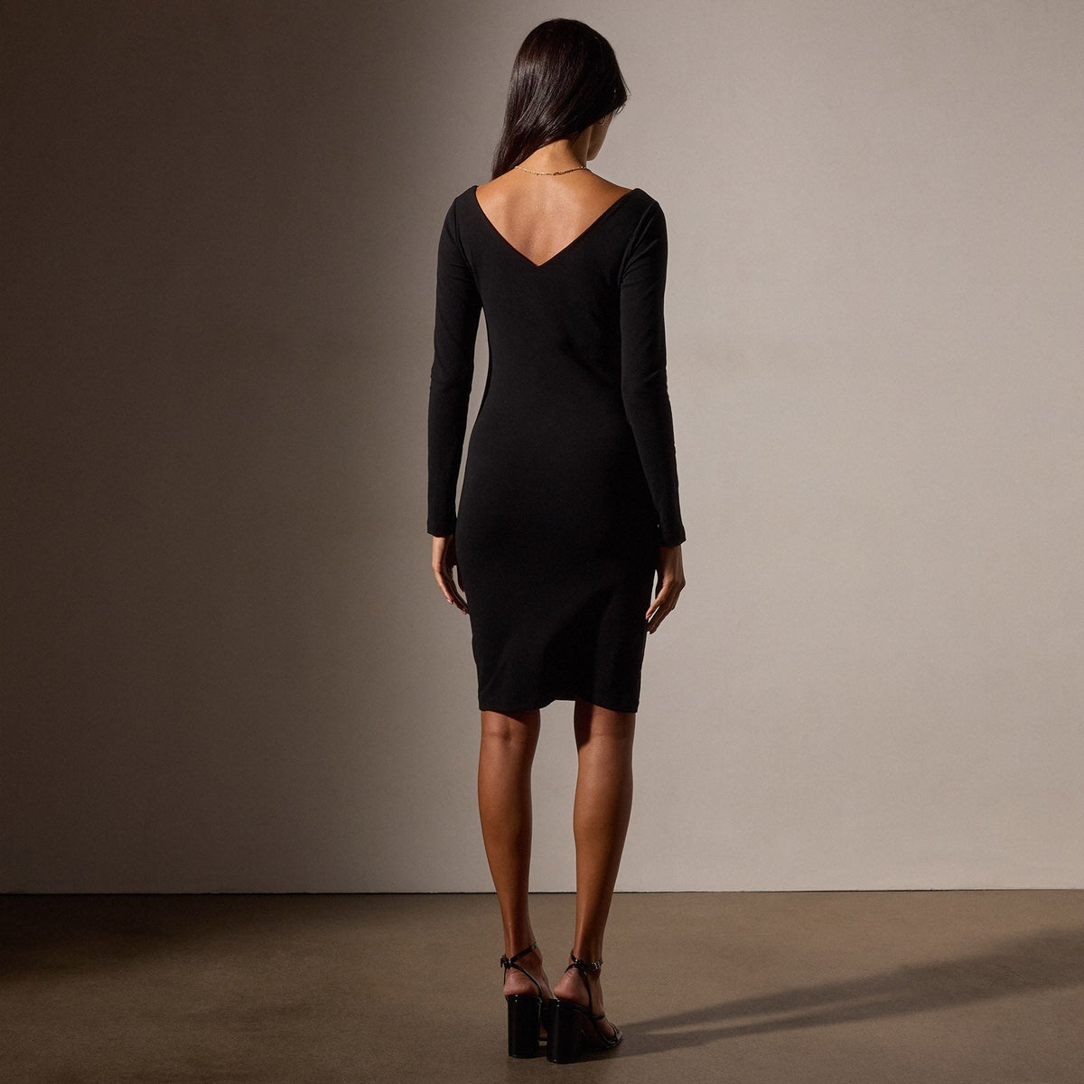 Lotus Stretch Rib Double V Dress in Black | James Perse Los Angeles