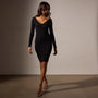 Lotus Stretch Rib Double V Dress in Black | James Perse Los Angeles