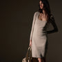 Stretch Lotus Open Neck Dress  in Tan | James Perse Los Angeles