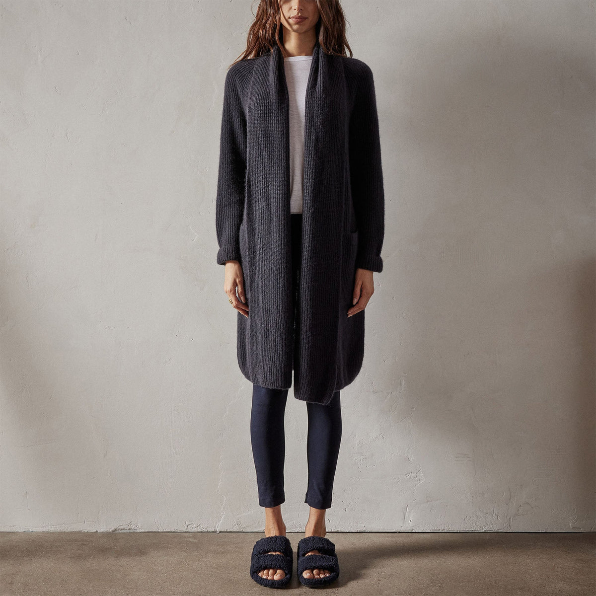 Rib Shawl Open Cardigan in Black | James Perse Los Angeles