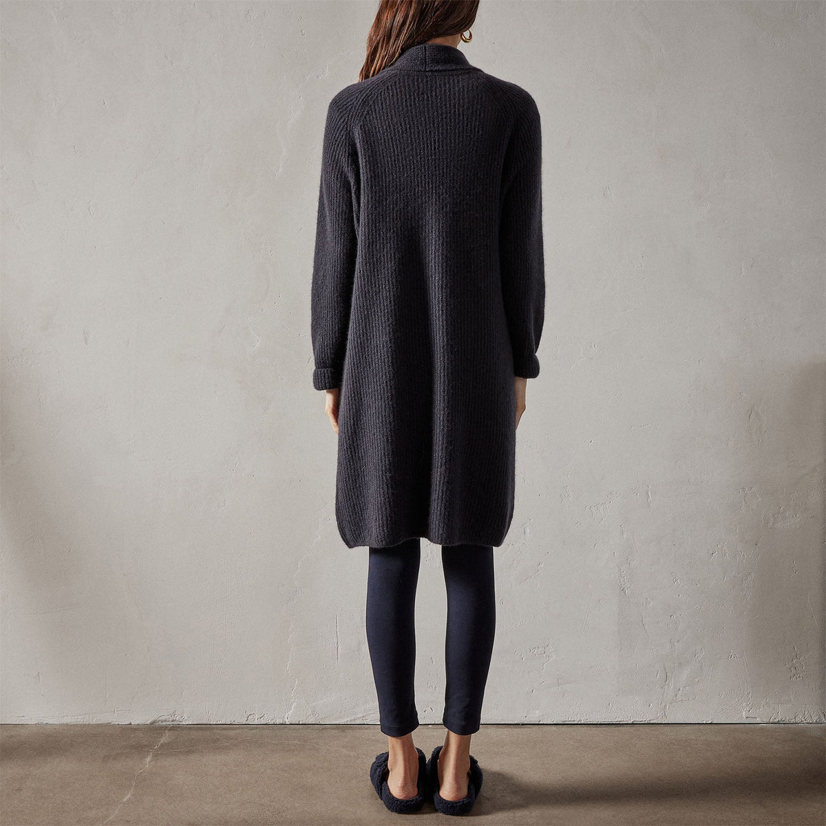 Rib Shawl Open Cardigan in Black | James Perse Los Angeles