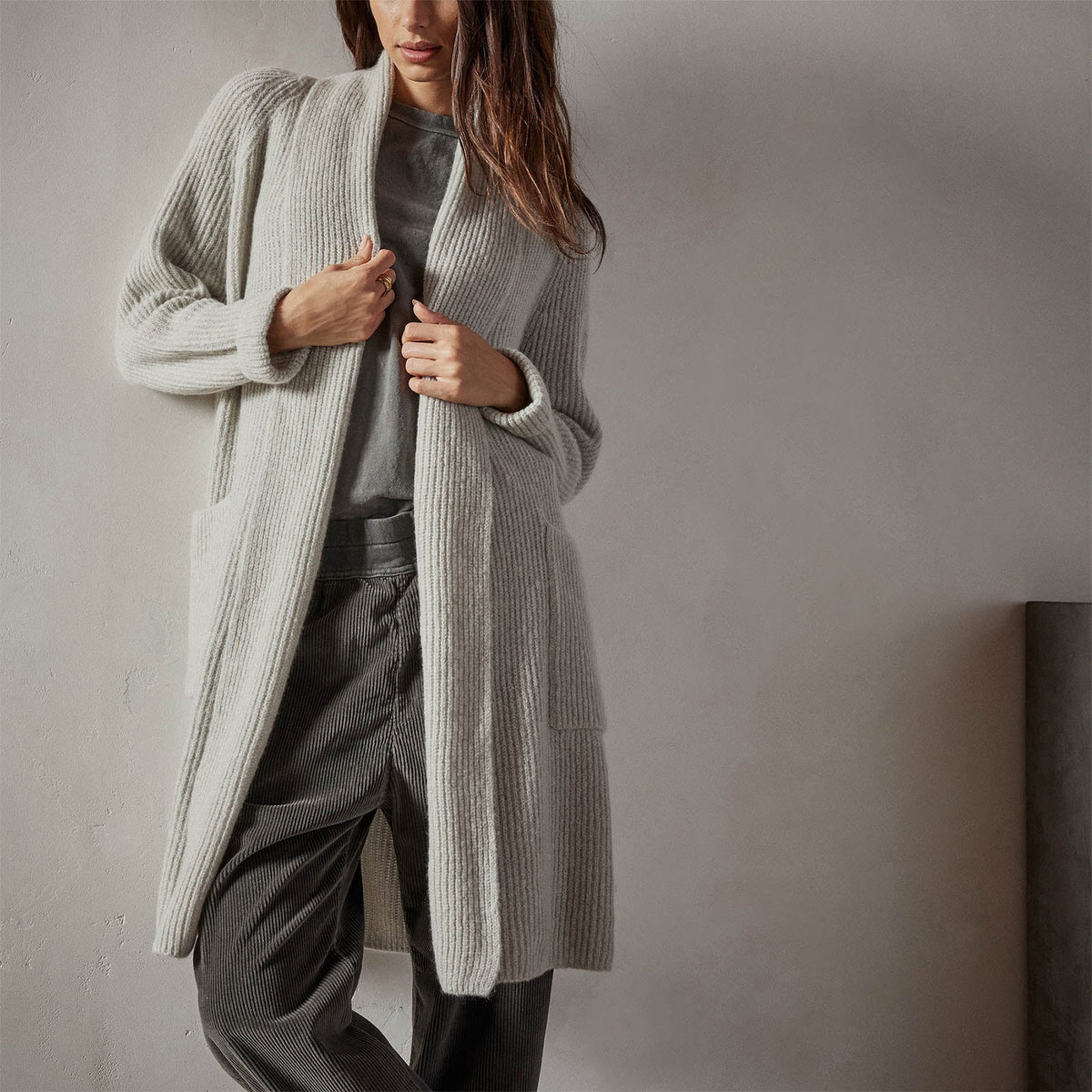Rib Shawl Open Cardigan in Mist | James Perse Los Angeles