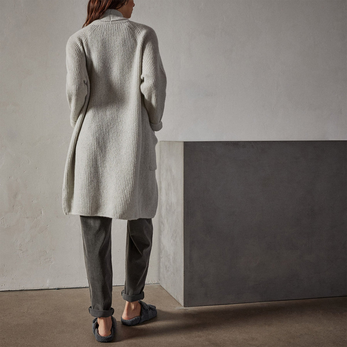 Rib Shawl Open Cardigan in Mist | James Perse Los Angeles
