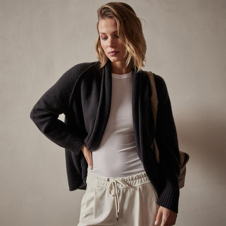 Cashmere Shawl Collar Relaxed Cardigan in Black | James Perse Los Angeles