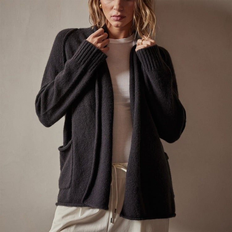 Cashmere Shawl Collar Relaxed Cardigan in Black | James Perse Los Angeles