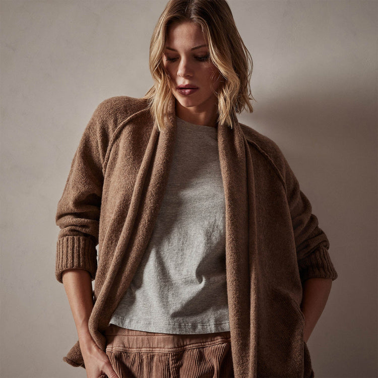Cashmere Shawl Collar Relaxed Cardigan in Chestnut | James Perse Los Angeles