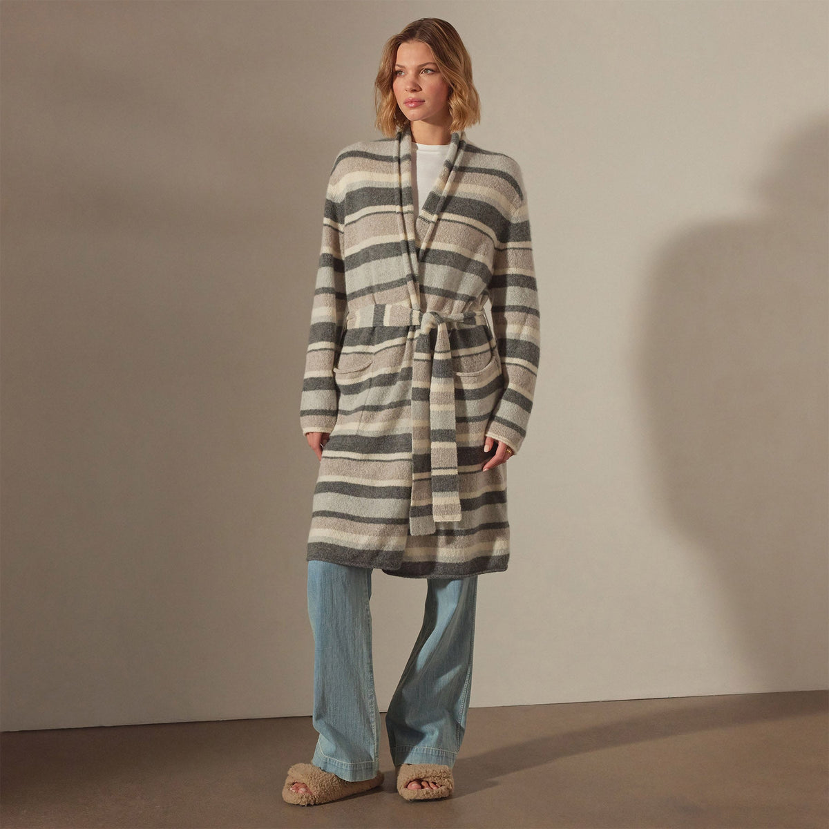 Light Cashmere Strip Cardigan in Thunder/Mist/Hazel/Ivroy | James Perse Los Angeles