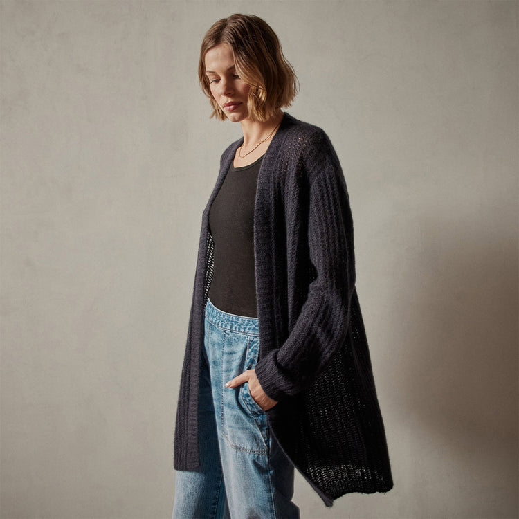 Textured Cashmere Knit Cardigan in Black | James Perse Los Angeles