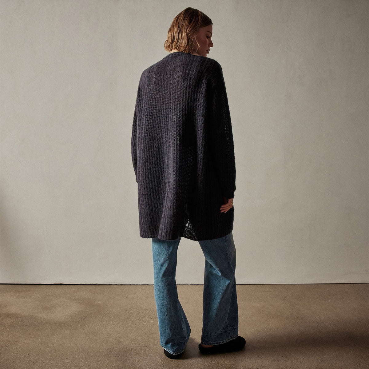Textured Cashmere Knit Cardigan in Black | James Perse Los Angeles