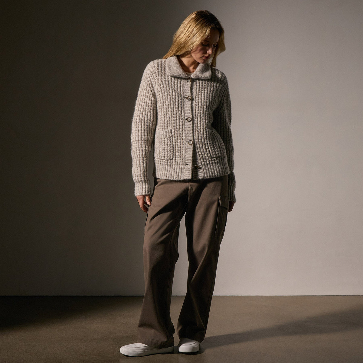 Cashmere Chunky Waffle Cardigan in Hazel | James Perse Los Angeles