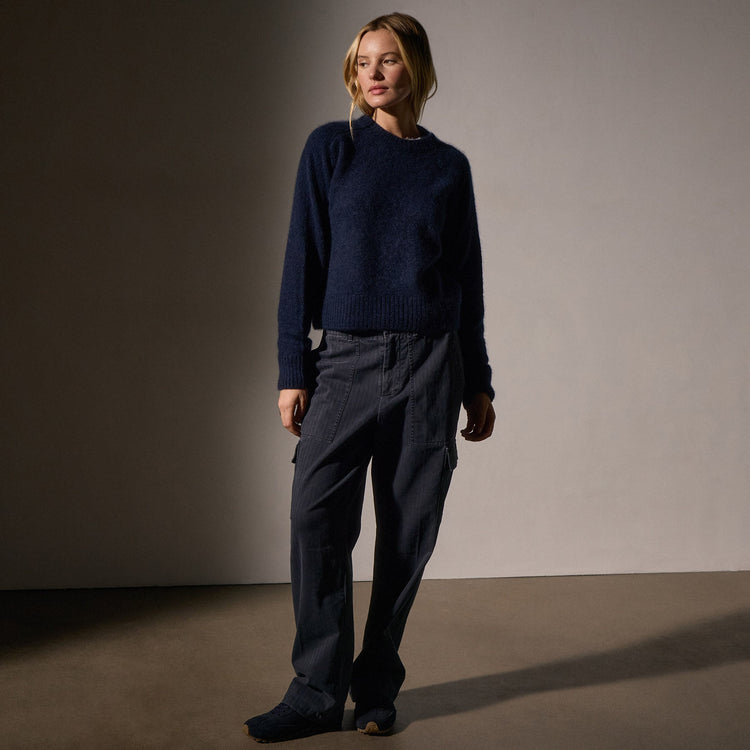 Cashmere Saddle Shoulder Crew Neck in Deep Navy | James Perse Los Angeles