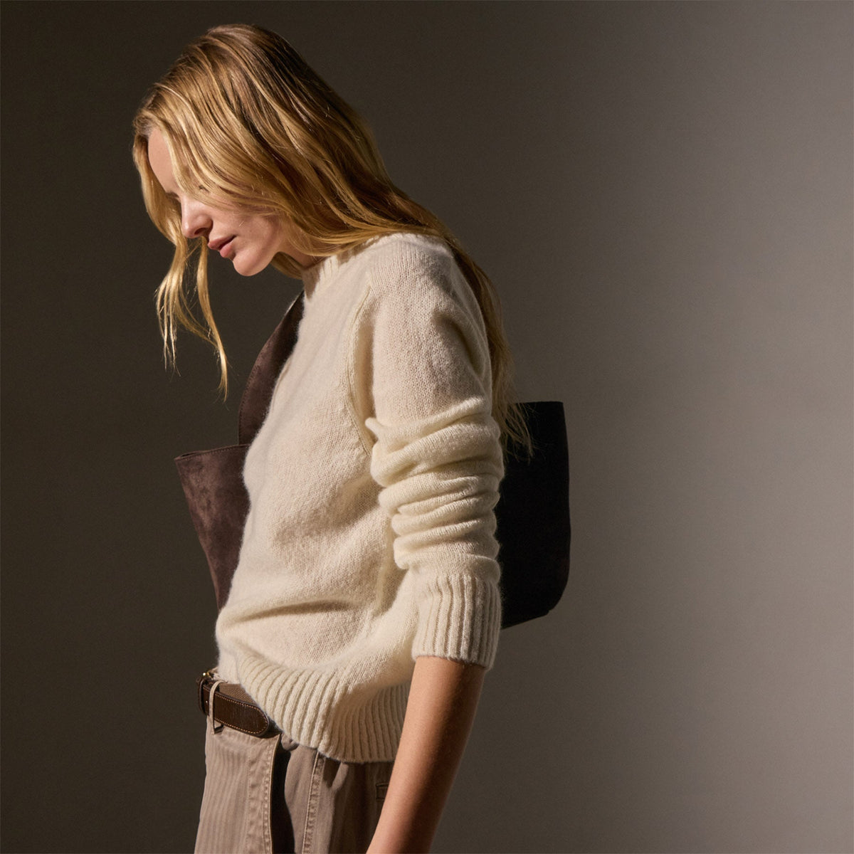 Cashmere Saddle Shoulder Crew Neck in Ivory | James Perse Los Angeles