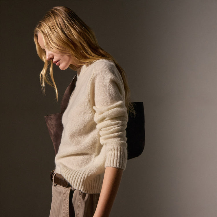 Cashmere Saddle Shoulder Crew Neck in Ivory | James Perse Los Angeles