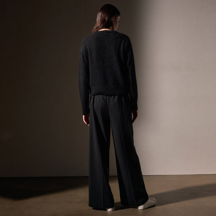 Cashmere Saddle Shoulder Crew Neck  in True Black | James Perse Los Angeles