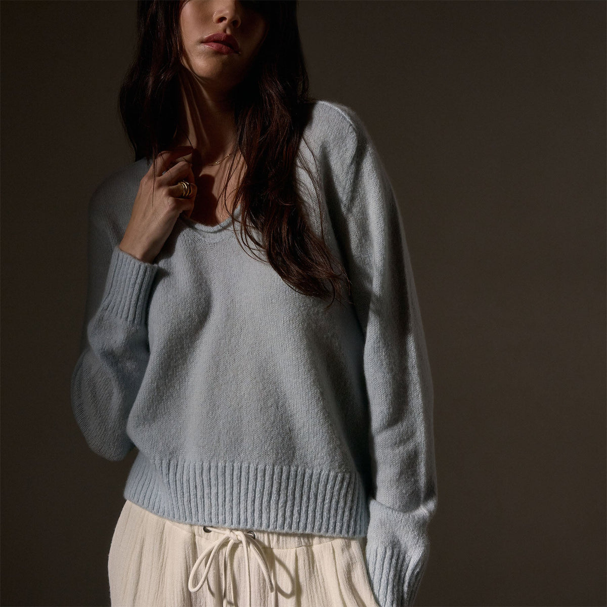 Cashmere Soft V Sweater  in Pale Blue | James Perse Los Angeles