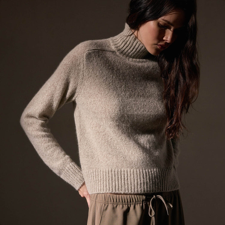 Cashmere Funnel Neck Sweater in Hazel | James Perse Los Angeles