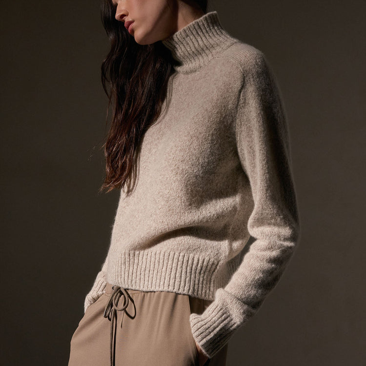 Cashmere Funnel Neck Sweater in Hazel | James Perse Los Angeles