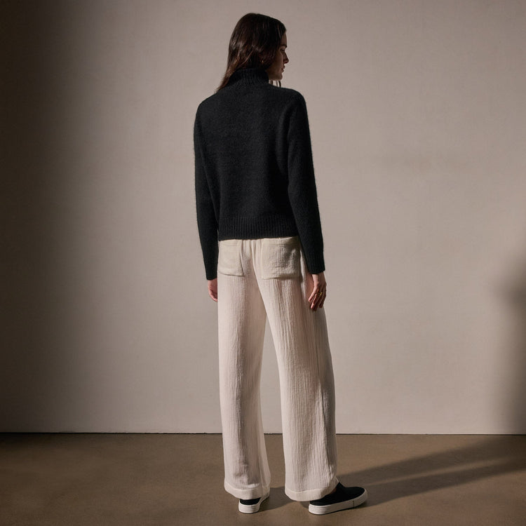 Cashmere Funnel Neck Sweater  in True Black | James Perse Los Angeles
