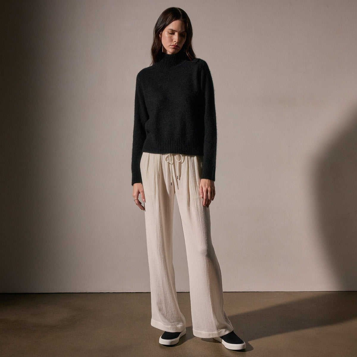 Cashmere Funnel Neck Sweater  in True Black | James Perse Los Angeles