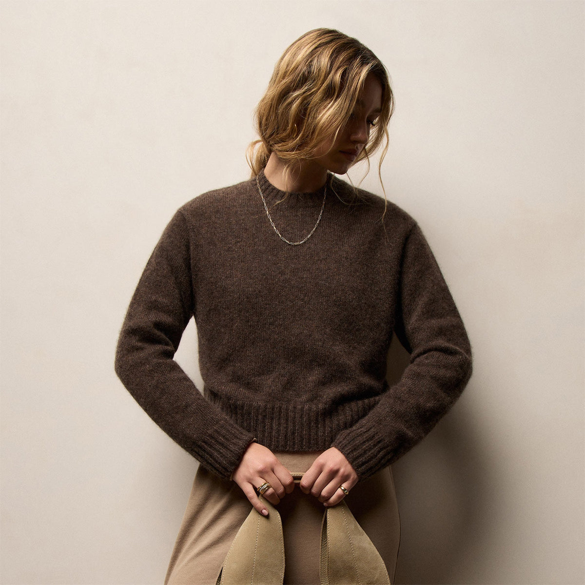 Women's Lightweight Textured Cashmere Crew Gift Set In Bark/Pale Blue | James Perse Los Angeles