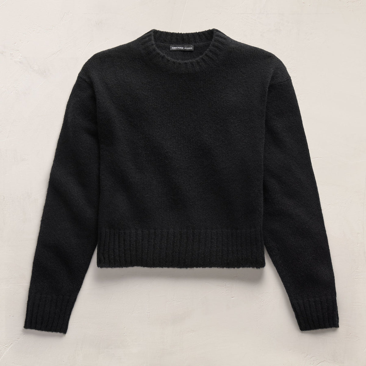 Lightweight Textured Cashmere Crew in True Black | James Perse Los Angeles FLAT