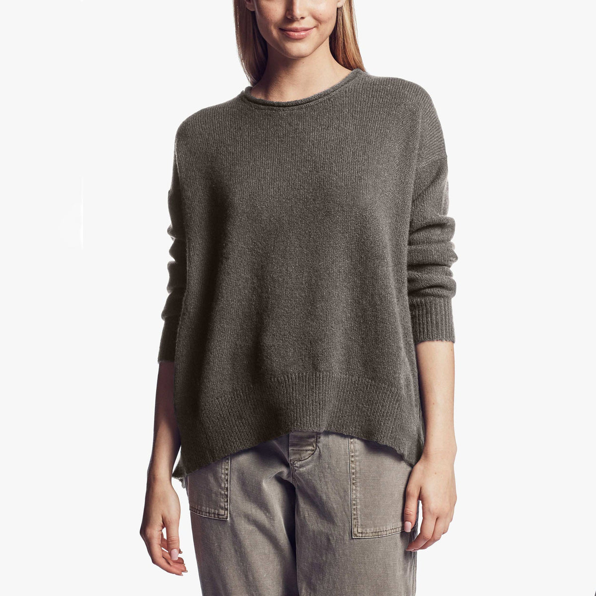 Lightweight Textured Cashmere Crew in Jungle | James Perse Los Angeles