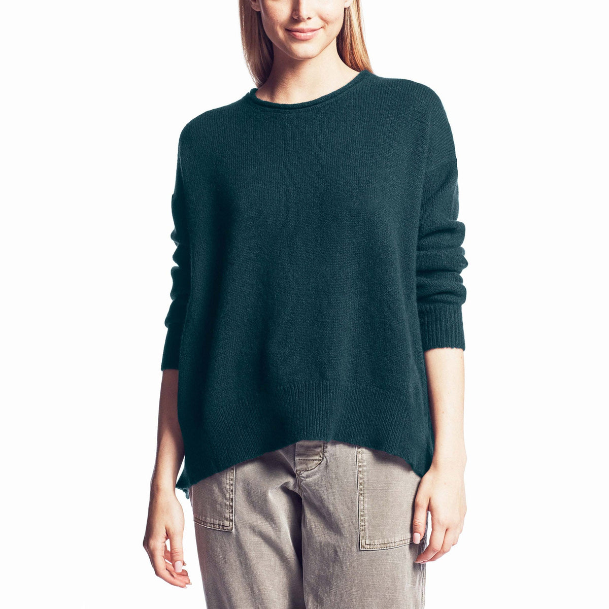 Lightweight Textured Cashmere Crew in Seaweed | James Perse Los Angeles