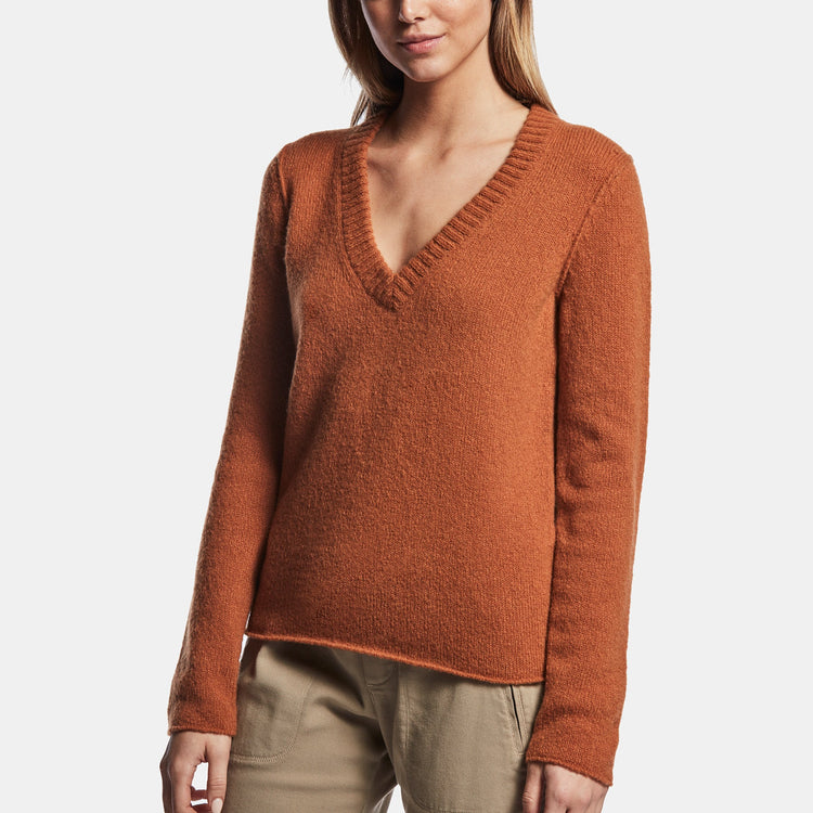 Lightweight Textured Cashmere V Neck In Amber | James Perse Los Angeles