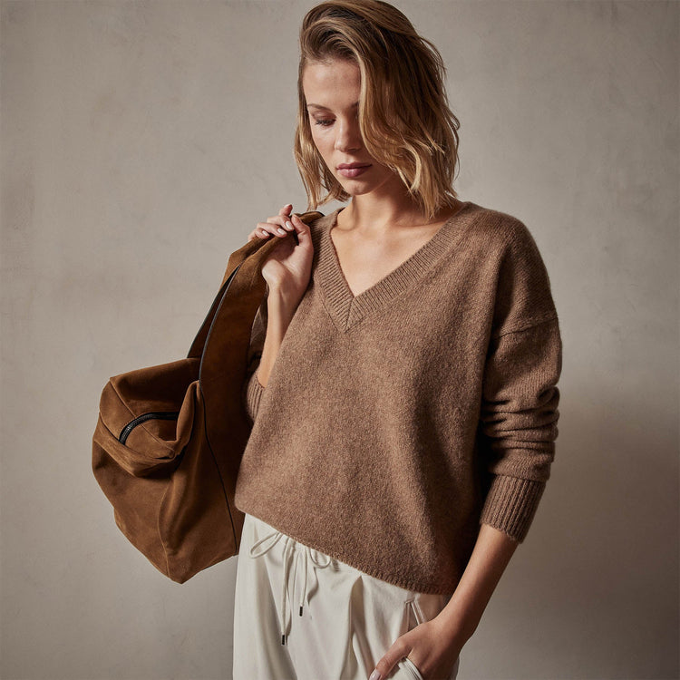 Lightweight Cashmere V Neck Sweater in Chestnut | James Perse Los Angeles