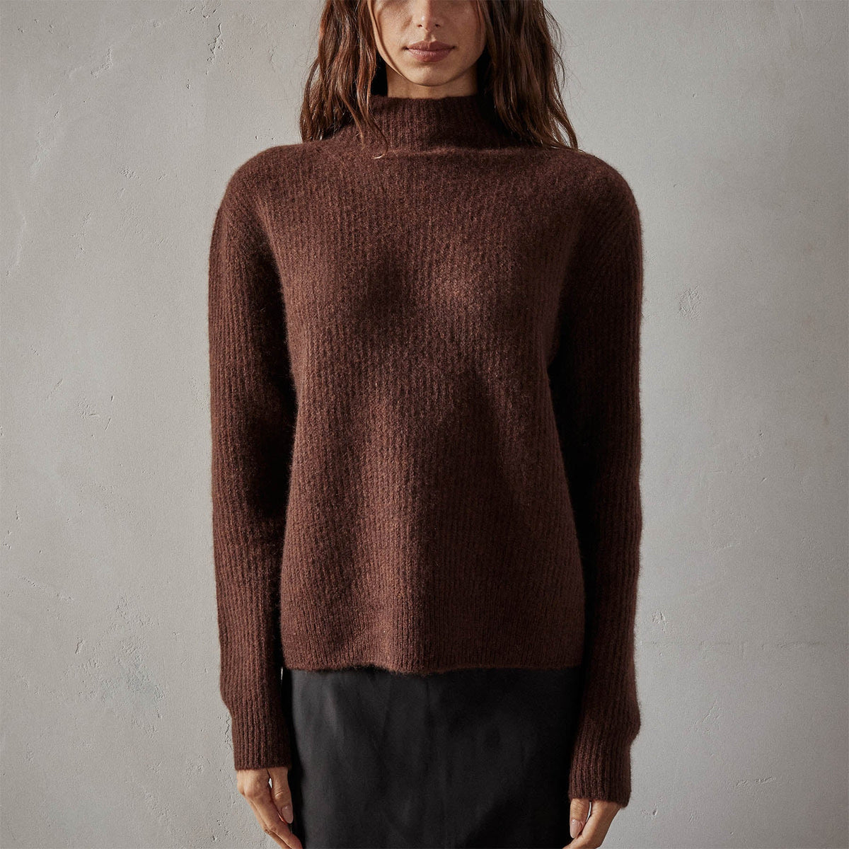 Rib Funnel Nk Sweater in Americano | James Perse Los Angeles