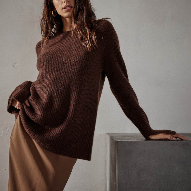 Rib Raglan Crew Sweater in Americano | James Perse Los Angeles