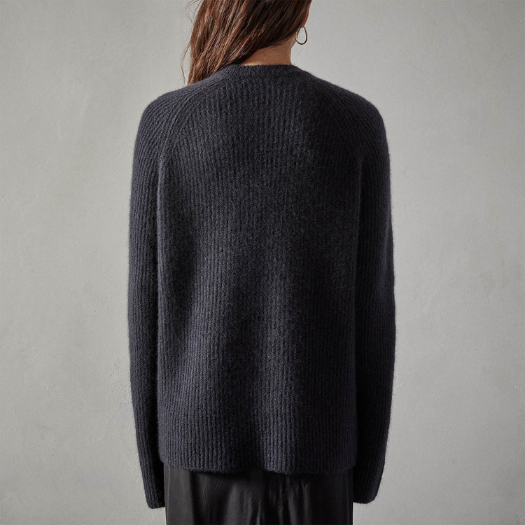 Rib Raglan Crew Sweater in Black | James Perse Los Angeles