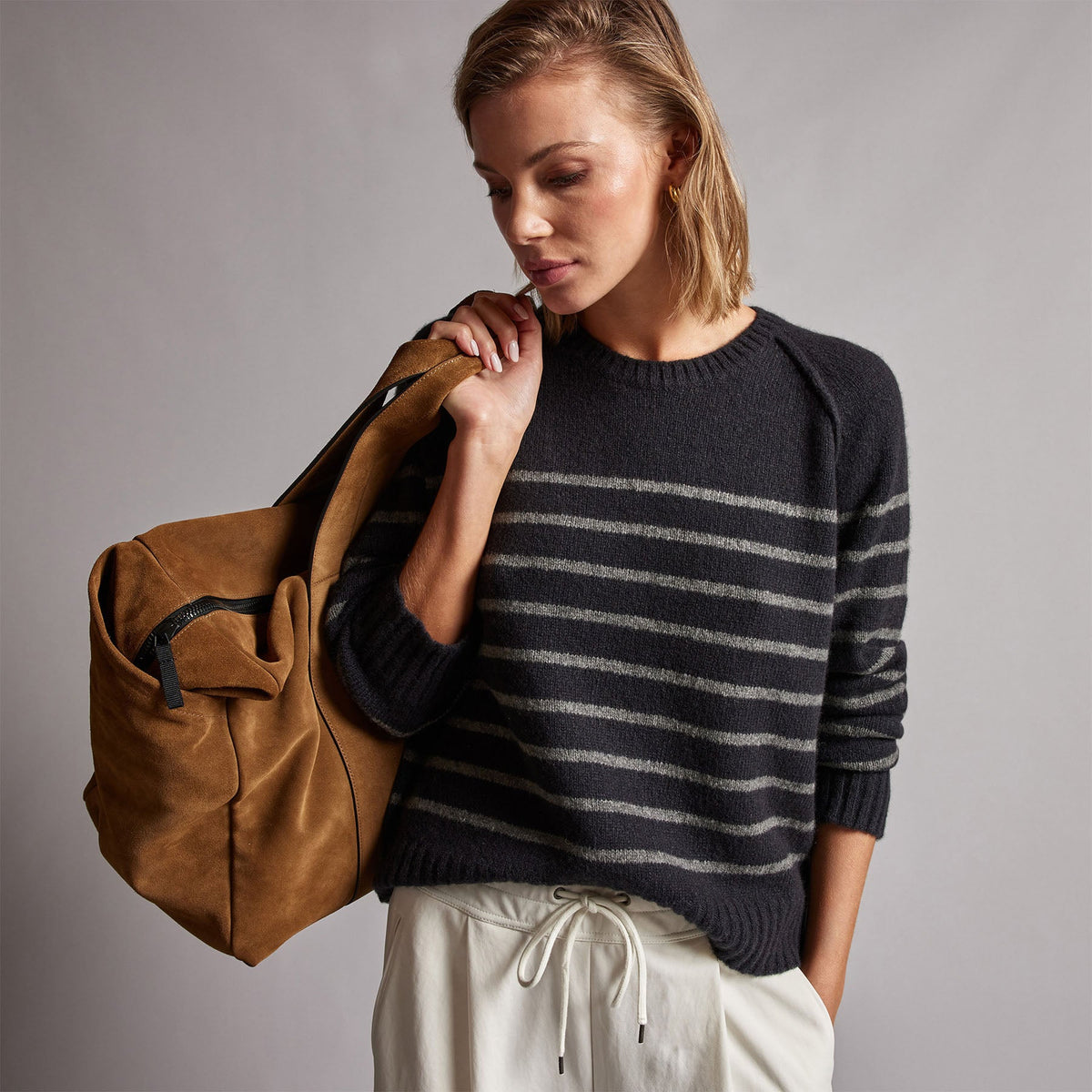 Nautical Stripe Cashmere Sweater in Black/Thunder | James Perse Los Angeles