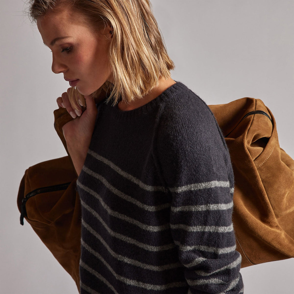 Nautical Stripe Cashmere Sweater in Black/Thunder | James Perse Los Angeles
