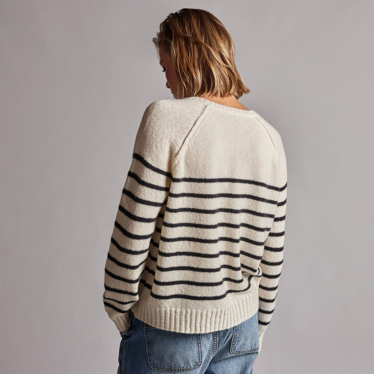 Nautical Stripe Cashmere Sweater in Ivory/Black | James Perse Los Angeles